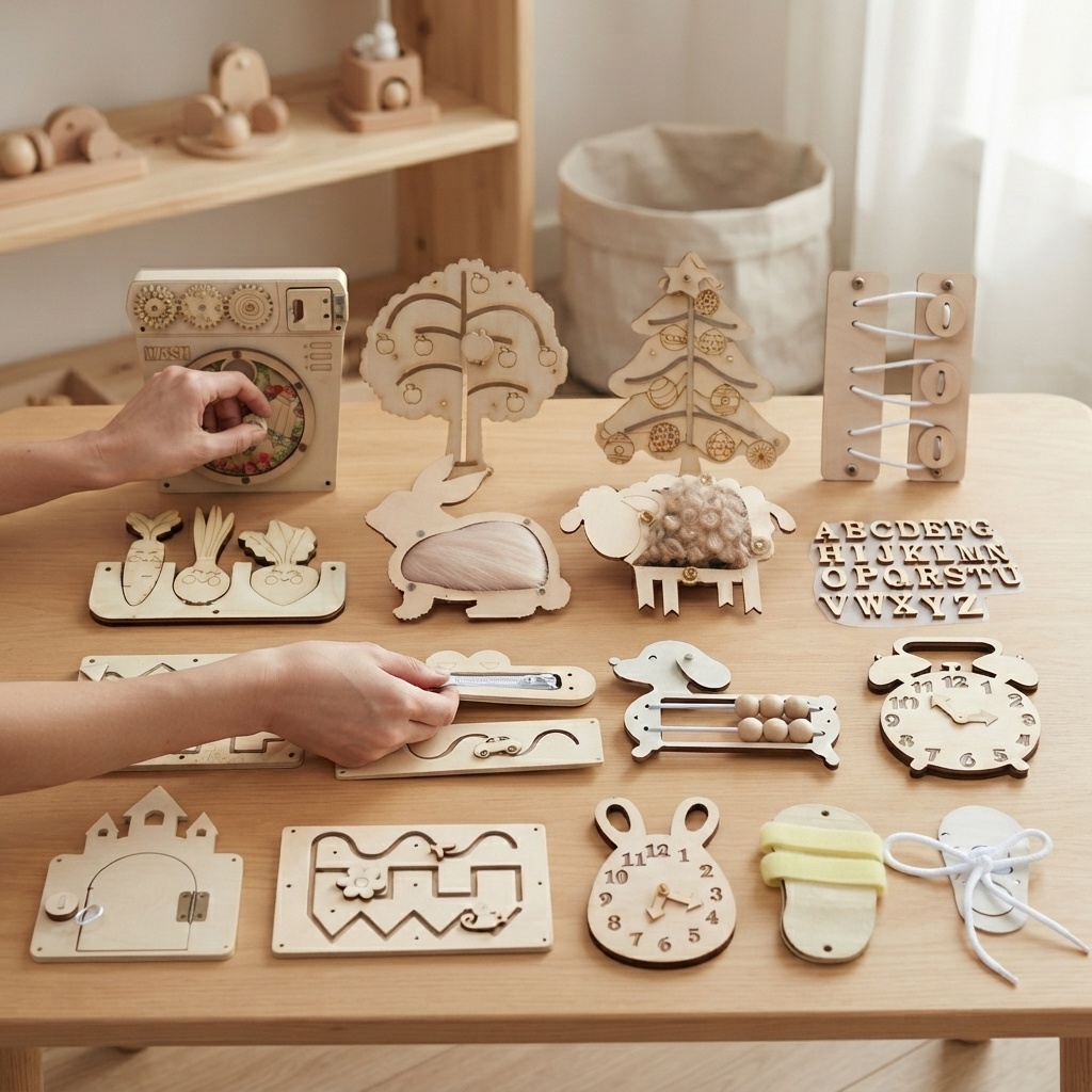 Puzzle in Legno Montessori Bus - Montessori Wooden Busy Board Toddler recensione e prezzo